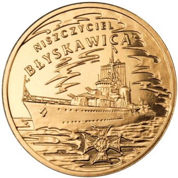 Rewers monety 2-złotowej w temacie "Niszczyciel Błyskawica"